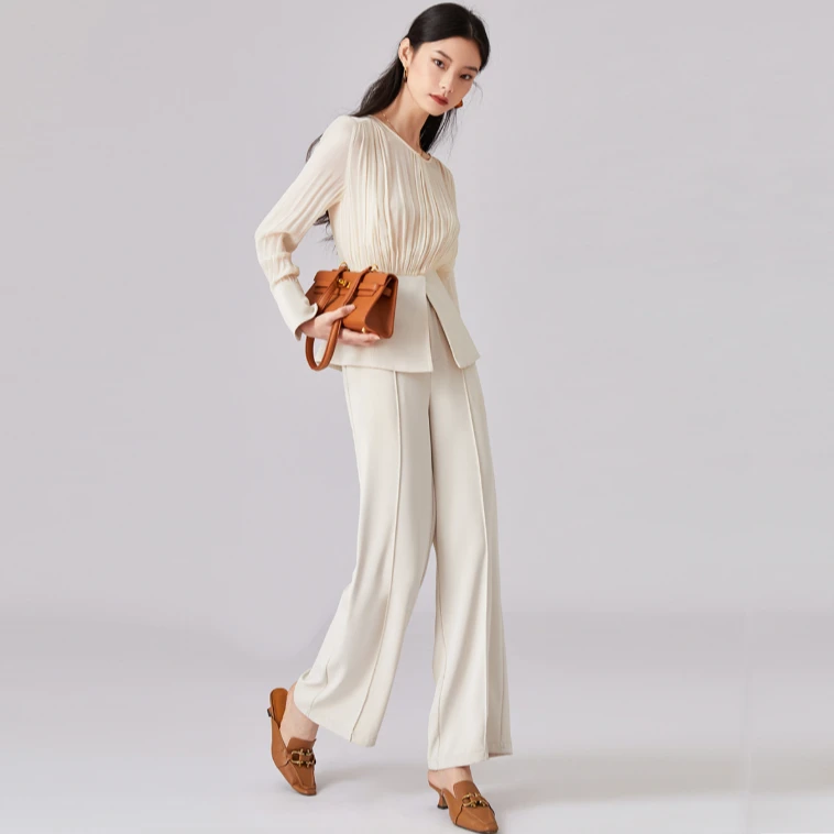 sofa气质通勤职业高级感套装女2025春季收腰上衣阔腿裤休闲两件套