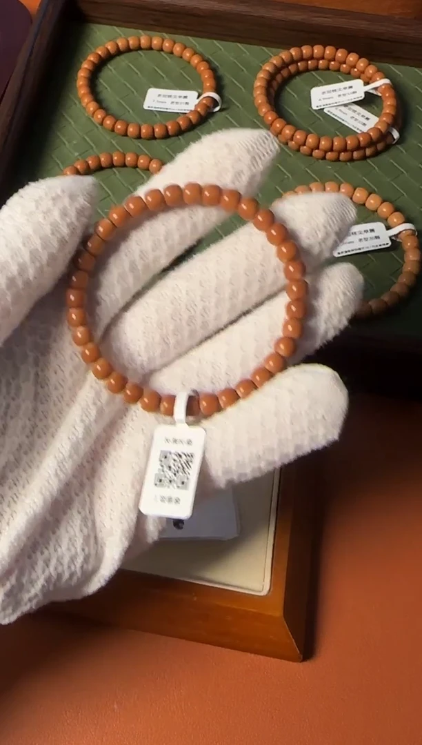 手串橄榄核【168核尖】6.5mm老挝核尖老型单圈正三花倒角白高油高密