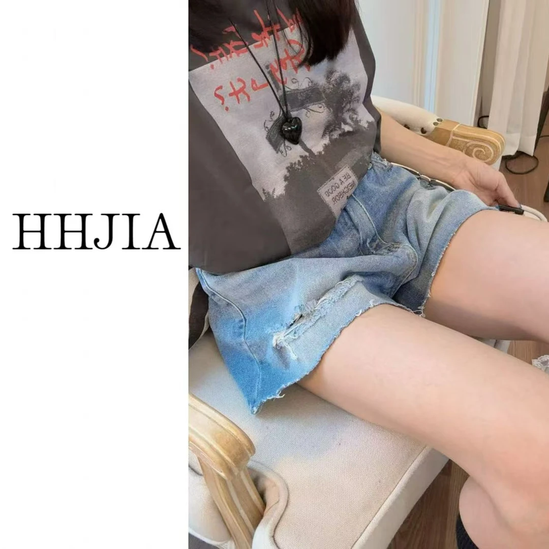 【慧慧家】韩国.2025定制款 韩系时尚高腰破洞牛仔短裤