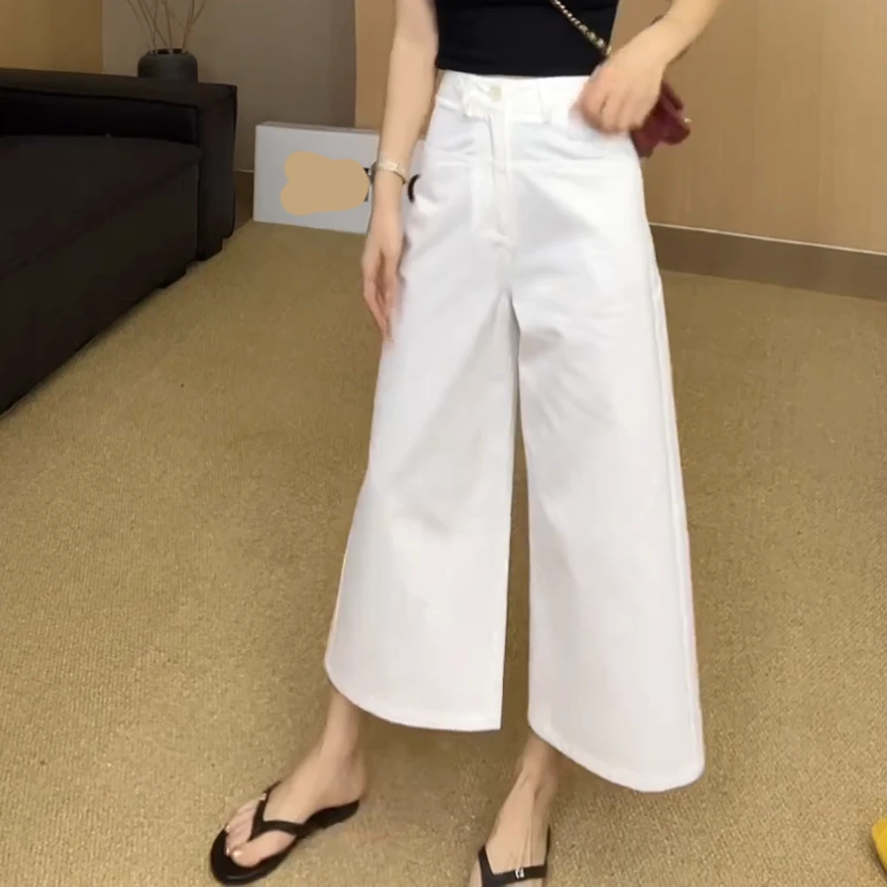 2025夏季新款高腰时尚休闲八分裤阔腿裤裤子女显瘦百搭