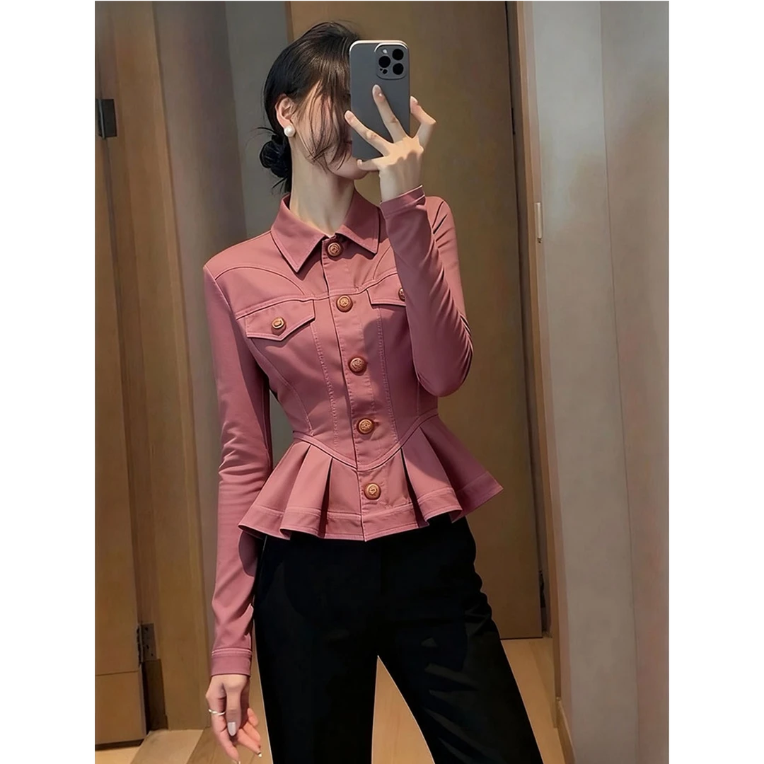 韩系慵懒chic高级感超好看时尚洋气时髦小香风树莓粉收腰外套秋季