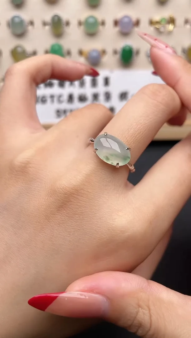 【闪购商品】翡翠戒指银S925镶嵌一物一证一礼盒