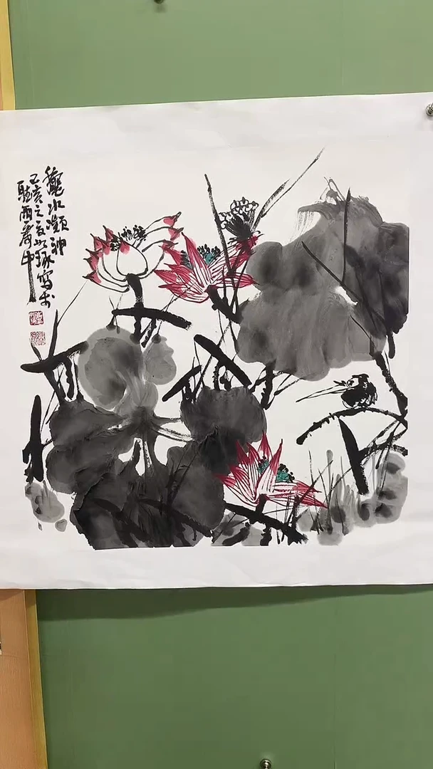 竖款精品四尺斗方花鸟，秋水