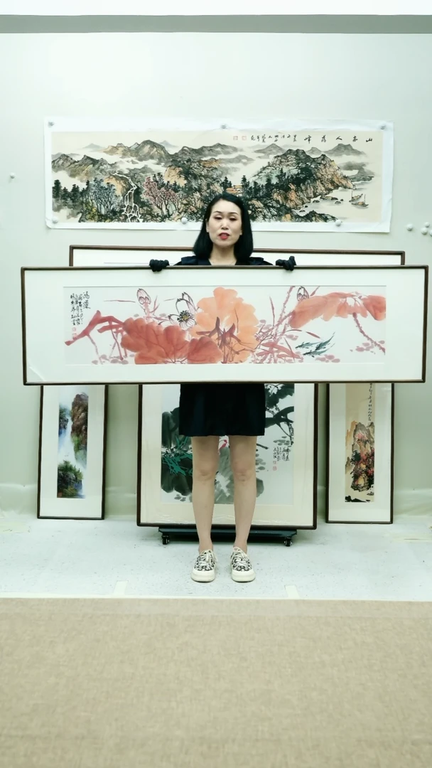 国画蛋*173*53李法良手绘花鸟带框