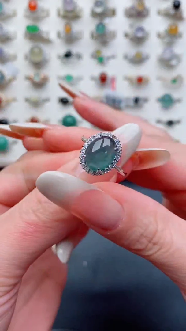 银S925镶嵌戒指翡翠...