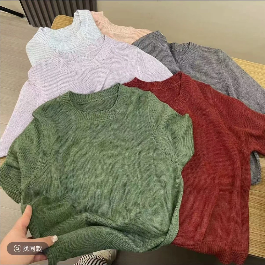 3148【巨百搭圆领针织衫】版型好！春夏新款韩系极简女士中袖上衣