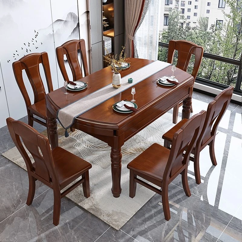 专属链接  实木餐桌椅伸缩折叠家用餐厅小户型吃饭桌子可变圆桌