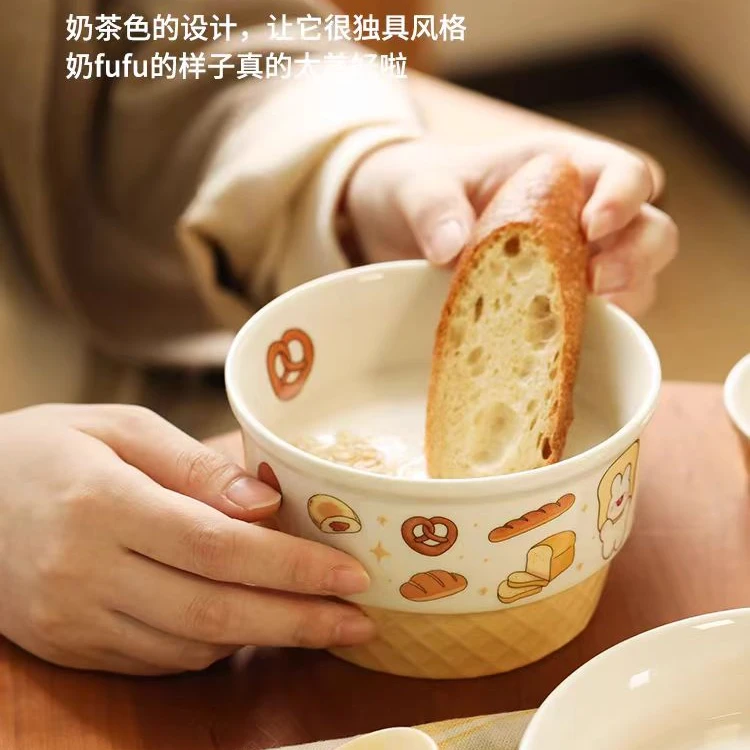 C35蓝莲花日系面包碗陶瓷吃饭碗6寸