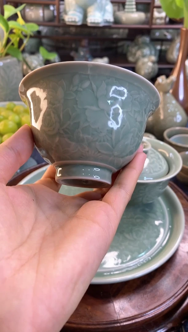 耀州窑瑕疵处理百花盖碗【身子】一个 底款混发