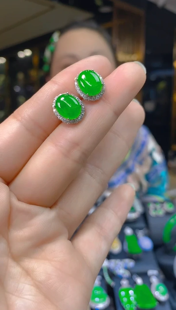 银S925镶嵌翡翠耳饰004(多样性发货发其一)