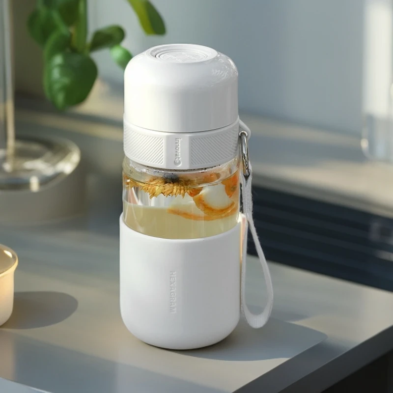 玻璃杯水杯泡茶杯女办公室高颜值双层茶水分离速开防烫带盖透明