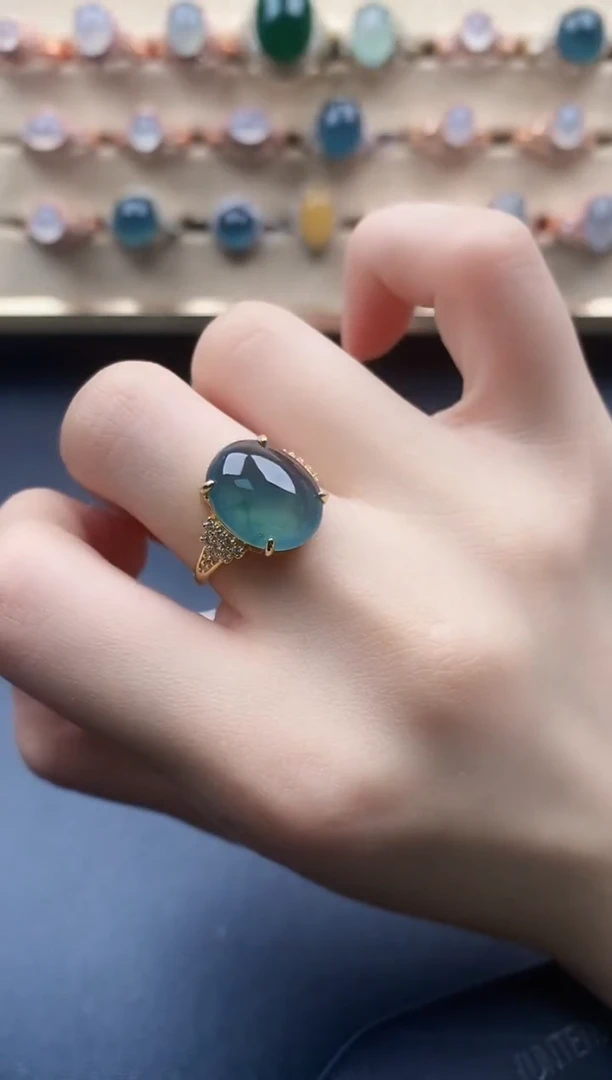 翡翠戒指银S925镶嵌一物一证一礼盒