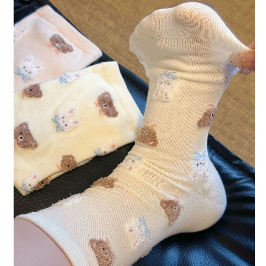 卡通可爱小兔小熊堆堆袜子女春夏韩版ins潮休闲学院风百搭中筒袜