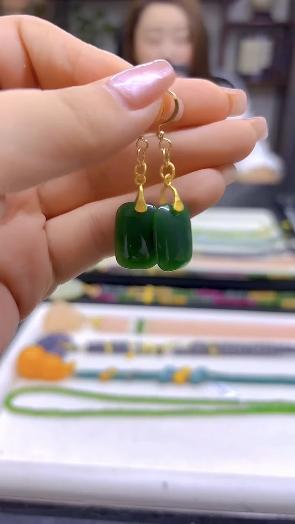 和田玉14K金镶嵌耳饰DIY款E171