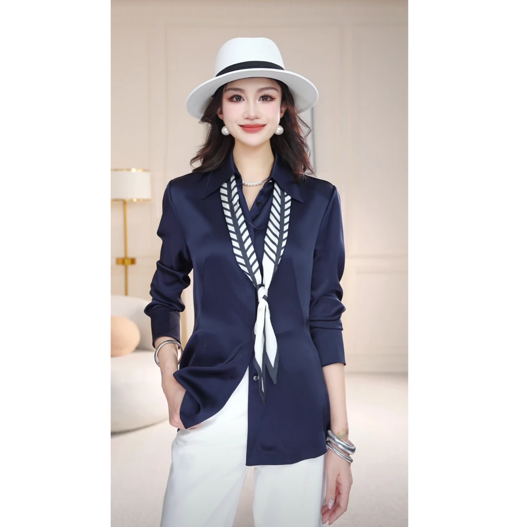 NEXY.CO/奈蔻开襟衬衣|设奢级三醋|气质|亲肤透气|藏青|XE00676Q7