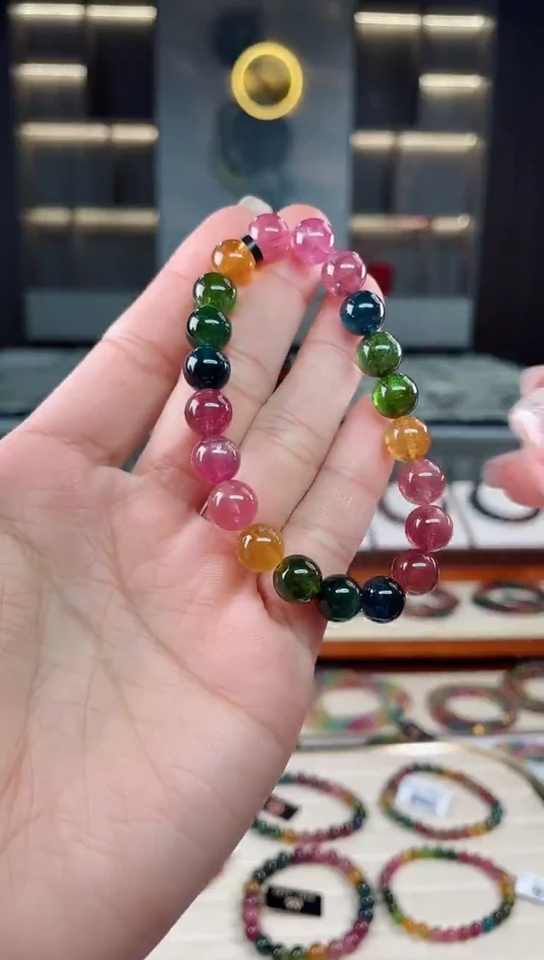 未镶嵌老矿碧玺彩虹单圈手串9mm+碧玺（多样性发一条）T