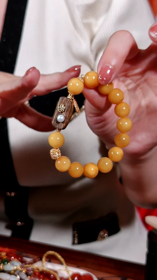 手链蜜蜡银S925镶嵌沉香多宝手链