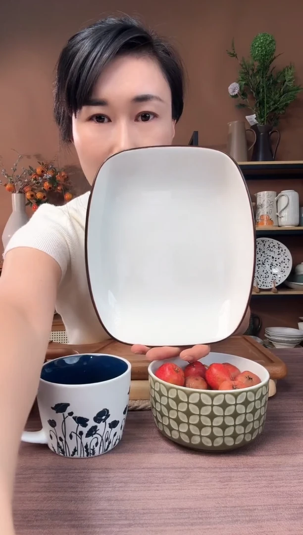 陶瓷9英寸黑边宽长方盘微瑕