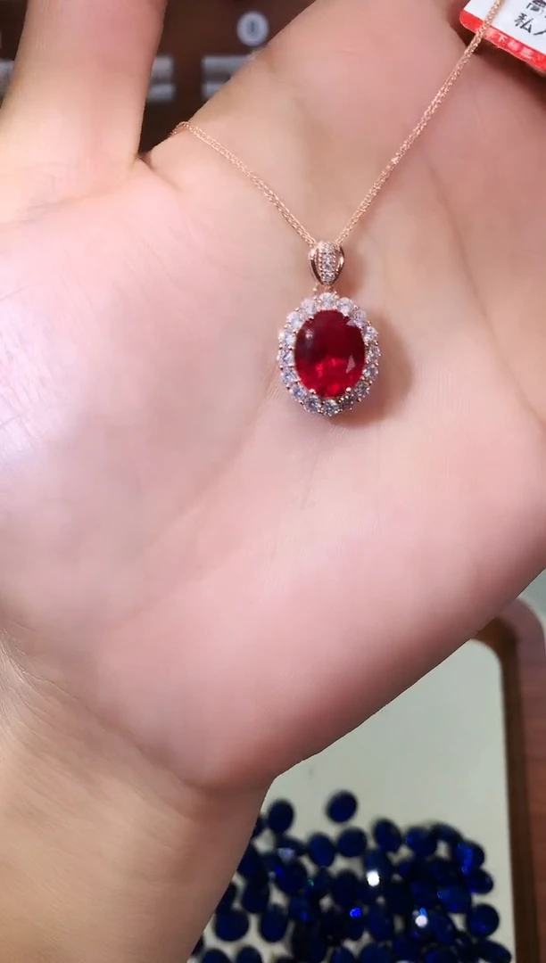 颈饰银S925镶嵌红宝石911玫瑰金