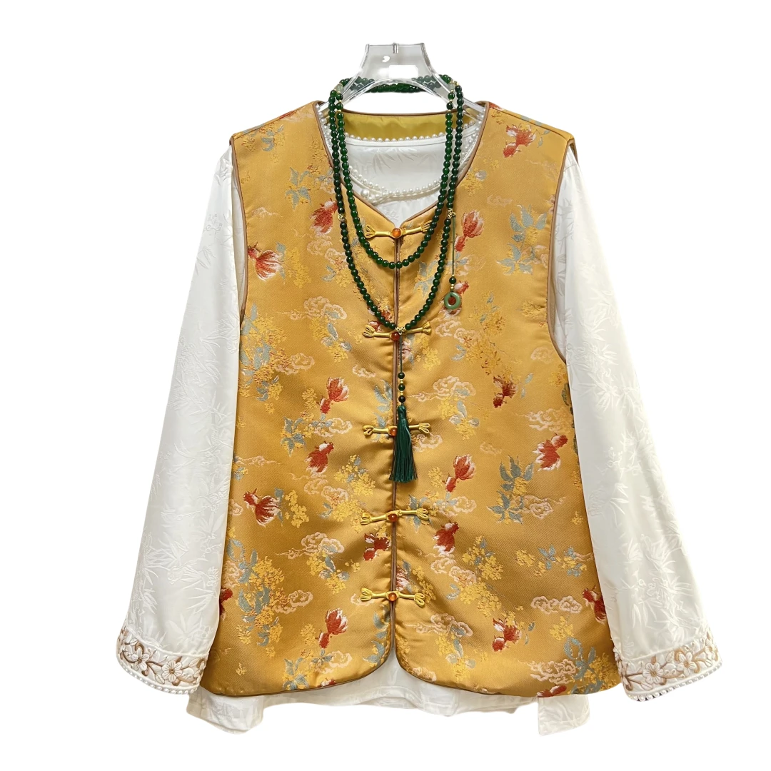 【柿柿如意】新款马甲女士提花时尚上衣新中式中国风印花