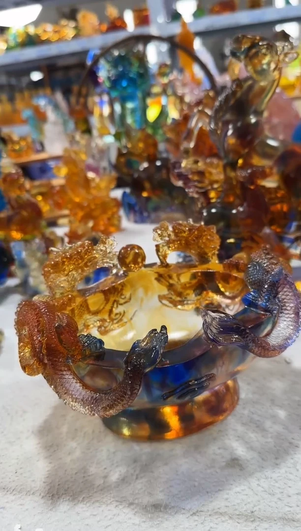 琉璃手工艺品双龙戏珠509微瑕·不退不换·介意勿拍