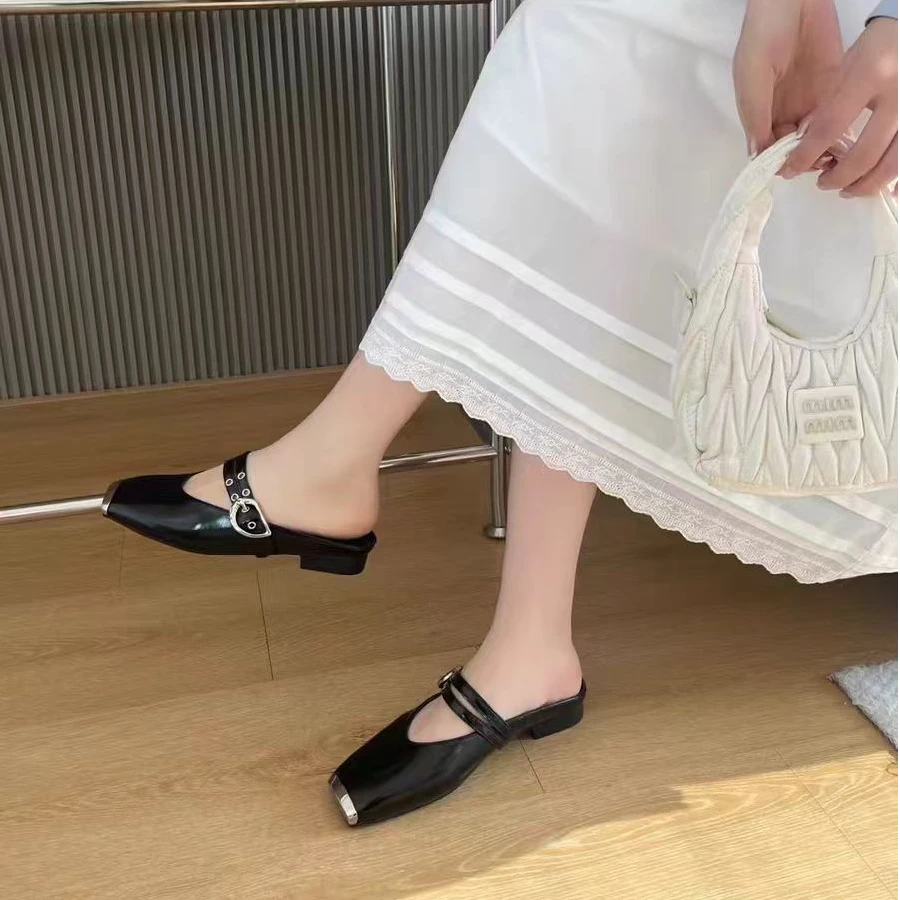 072-15   新款法式气质百搭时尚粗跟包头凉拖鞋