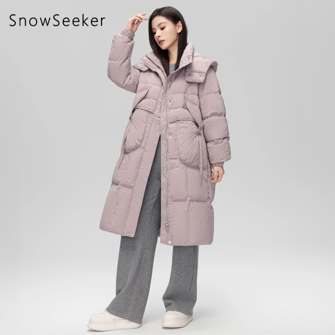 探雪者女士长款连帽大口袋羽绒服TSD2414