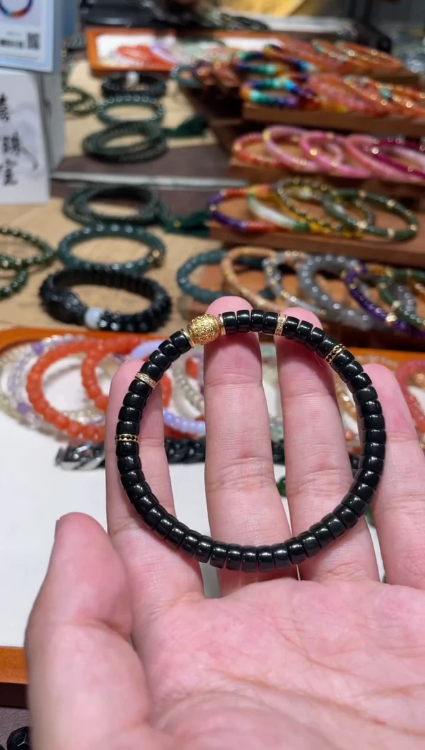 未镶嵌手串和田玉6mm塔青黑青和田玉手串特细设计款