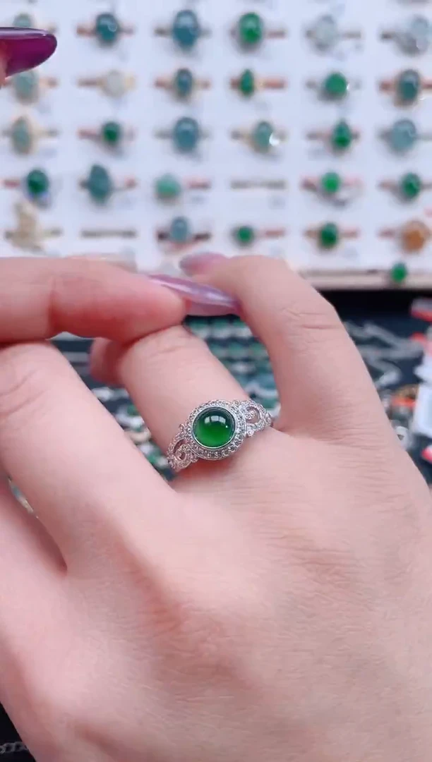 银S925镶嵌戒指翡翠天然翡翠