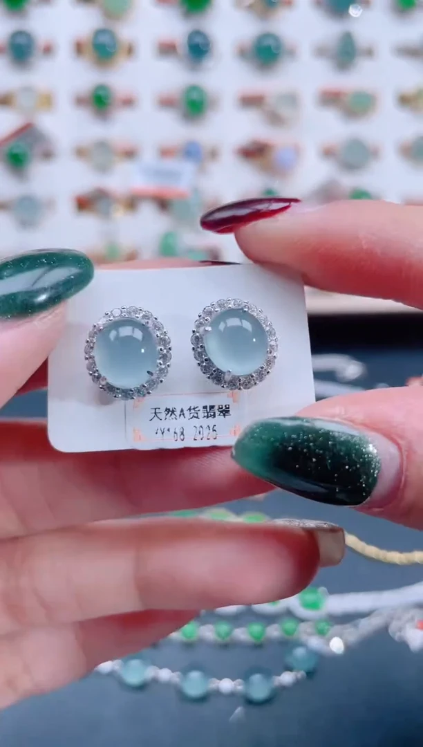 银S925镶嵌翡翠耳饰天然翡翠