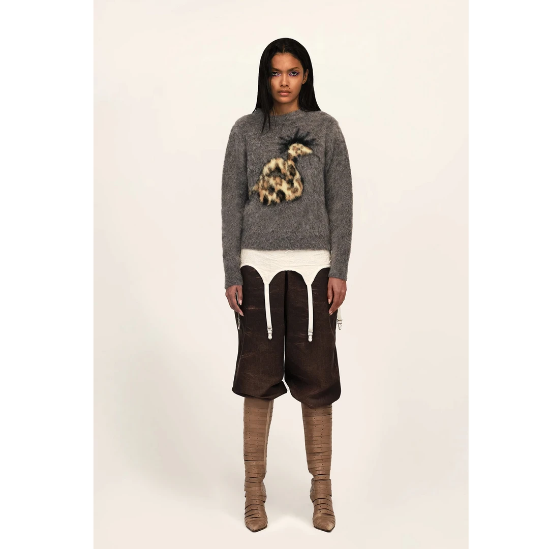 陈列品微瑕 TRINITE  咖色&豹纹摇滚小蛇毛衣