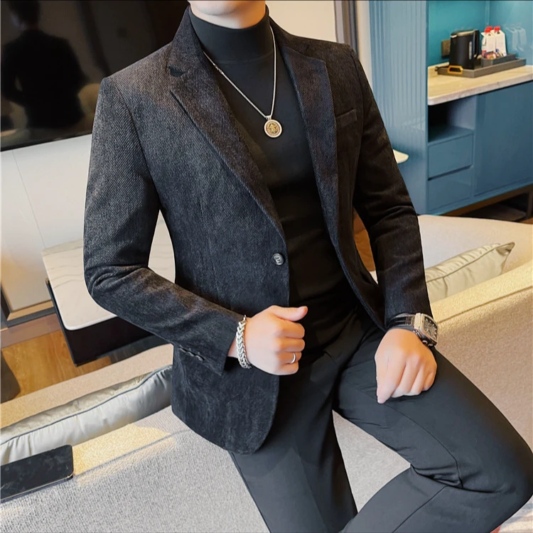 男士西装外套2025秋冬季时尚帅气男款高级感韩版修身加厚休闲西服