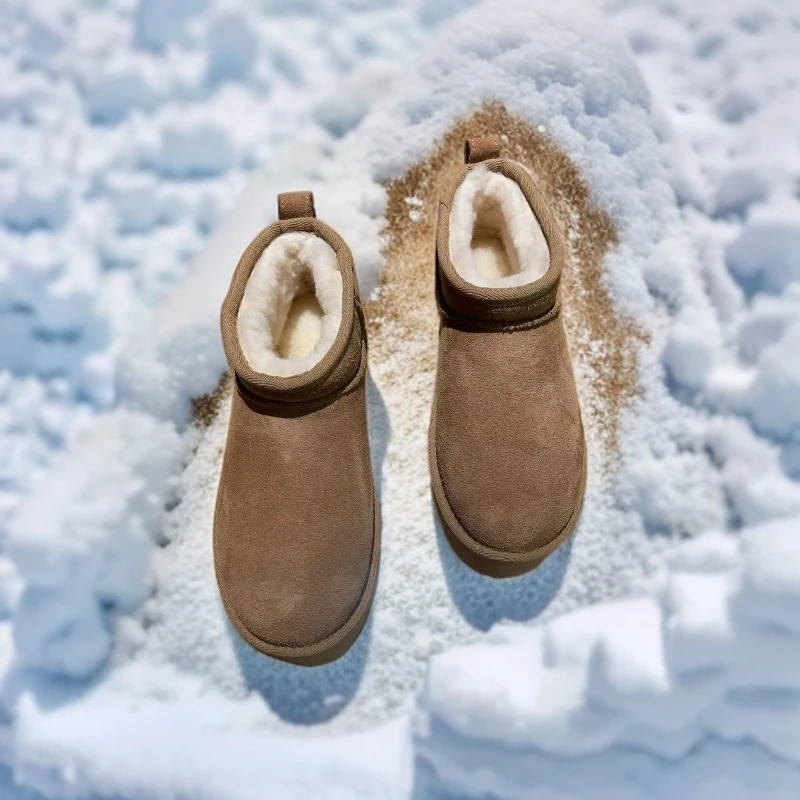 5092羊皮毛一体短筒雪地靴 5CM厚底加绒防滑厚底真皮短靴女