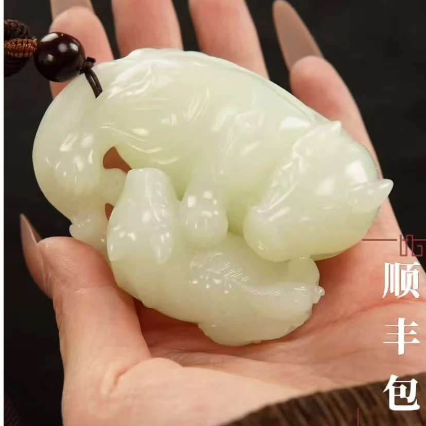 和田玉/子母兽手把件