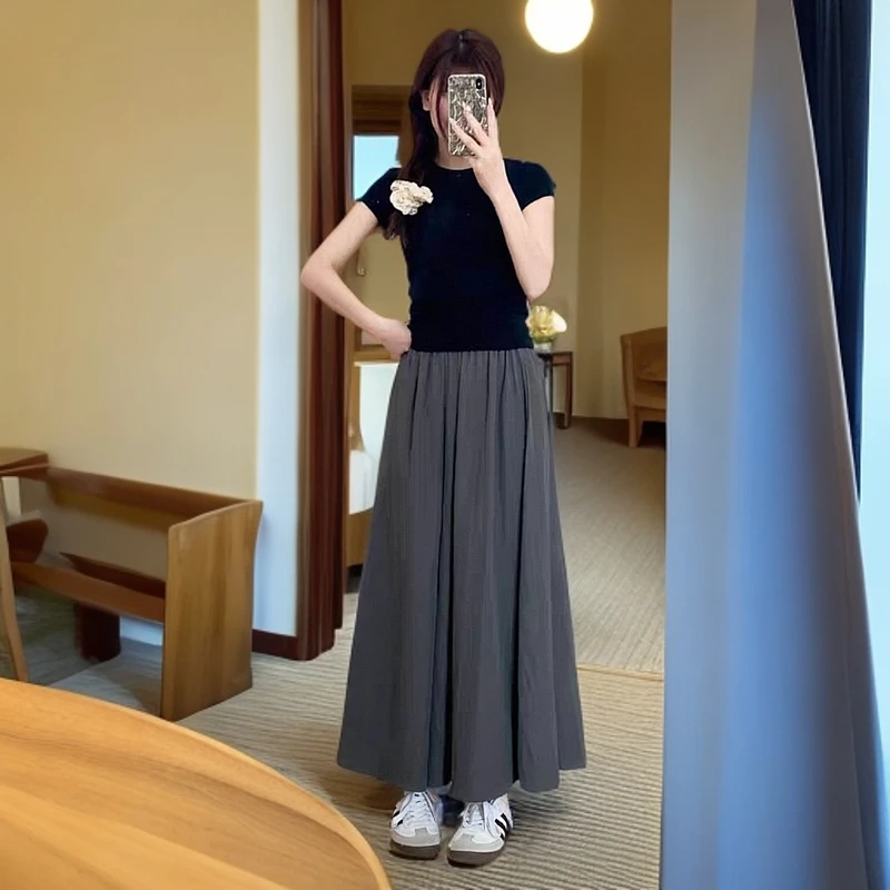 冰感宽松阔腿休闲裤女2025新款夏季纯色不规则高腰显瘦垂感裙裤