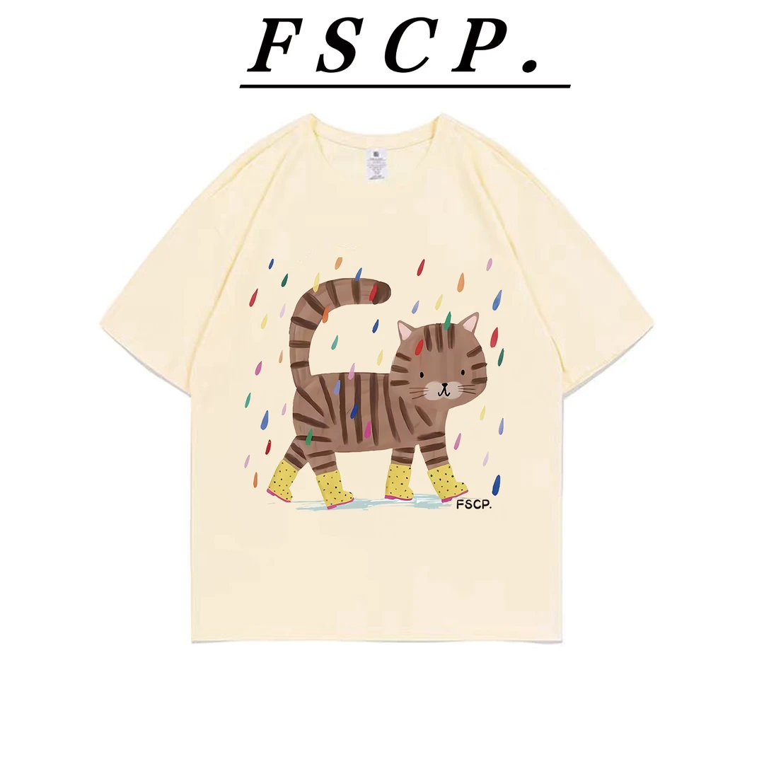【FSCP.】雨点猫咪！纯棉短袖重磅卡通印花潮流百搭T恤