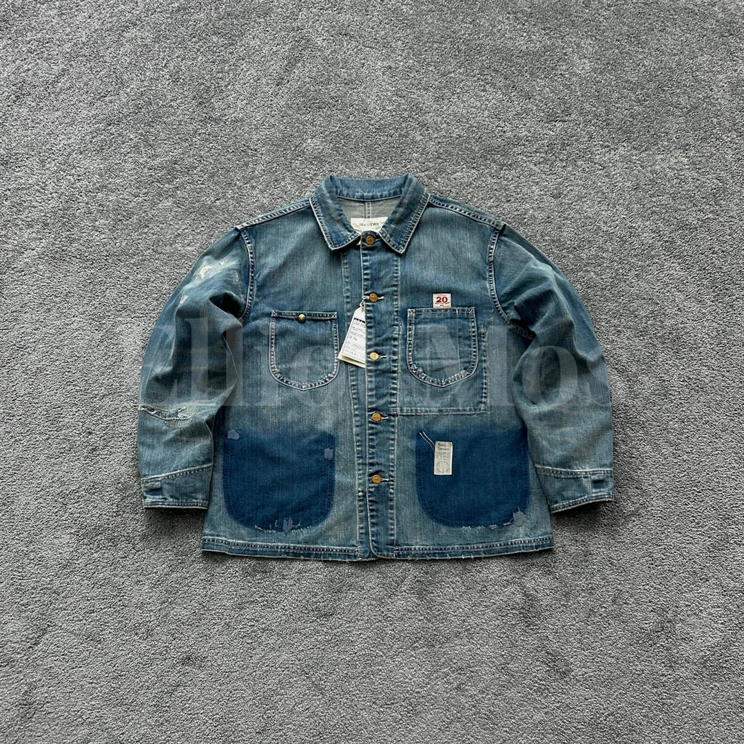 手工靛蓝~Denim Jacket 水洗做旧破洞渐变牛仔外套-1116