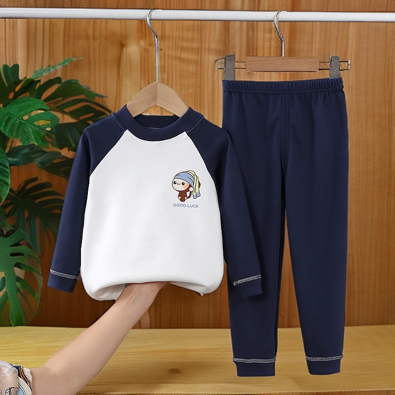 春秋季儿童德绒保暖套装中大童秋衣秋裤男童女童内衣家居服打底装