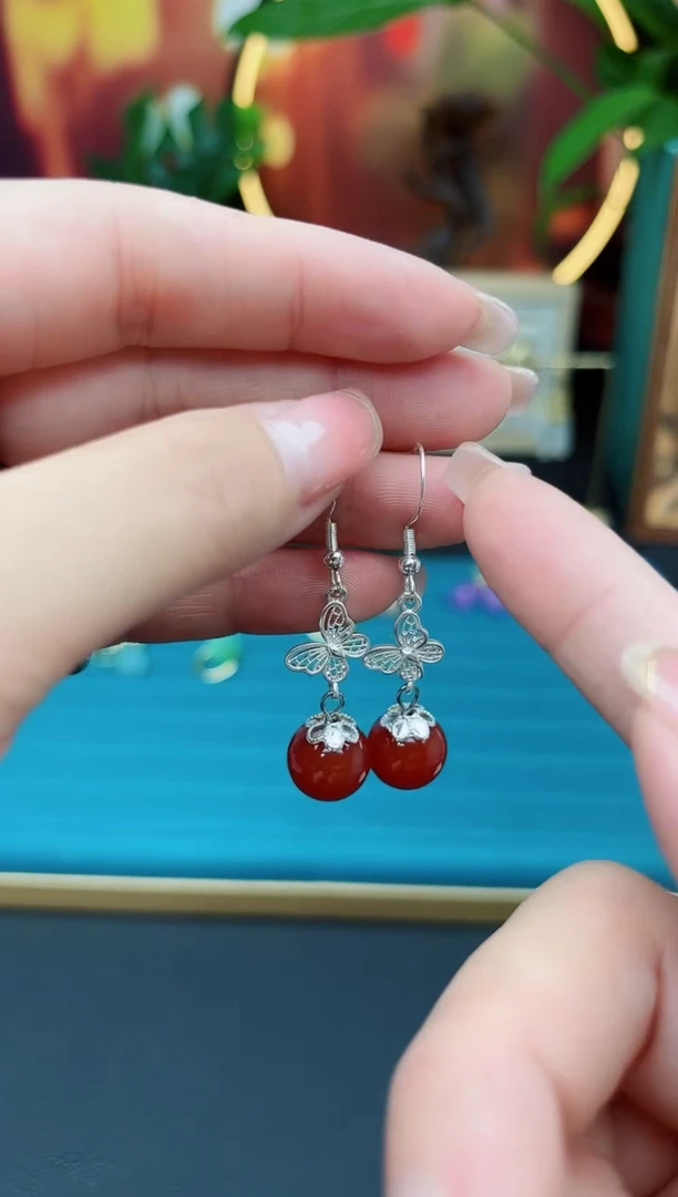 玛瑙/玉髓耳饰银S925镶嵌417