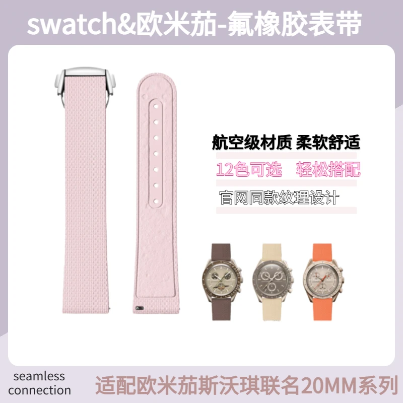 适配swatch欧米茄表带氟橡胶斯沃琪史努比联名款地相月相宝蓝1965