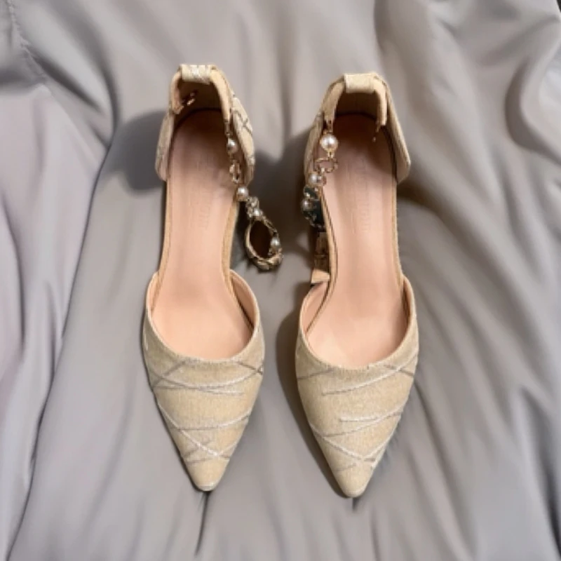 316-50气质时尚百搭夏季细跟春夏镂空尖头一字带仙女风凉鞋