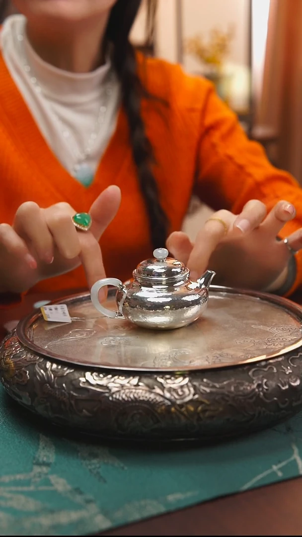 古悦足银999泡茶壶