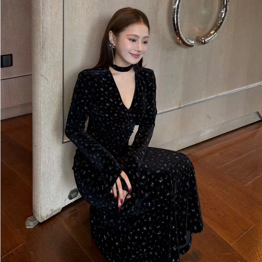 【袁小姐】梵高星空 法式碎花气质高级感时尚修身显瘦连衣裙-ZX672