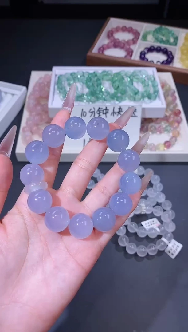 未镶嵌手链玛瑙/玉髓1115.36蓝玉髓手串 多样性发其一