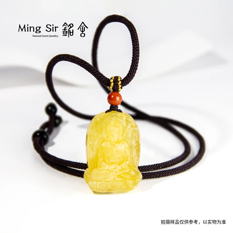 【铭舍  新八大守护】天然琥珀俄料蜜蜡雕刻牌守护颈饰手工文玩珠宝
