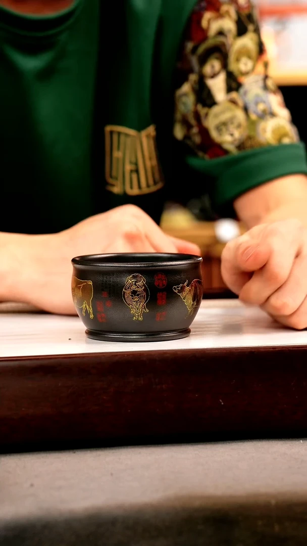 茶壶紫砂原矿石黄 五牛杯