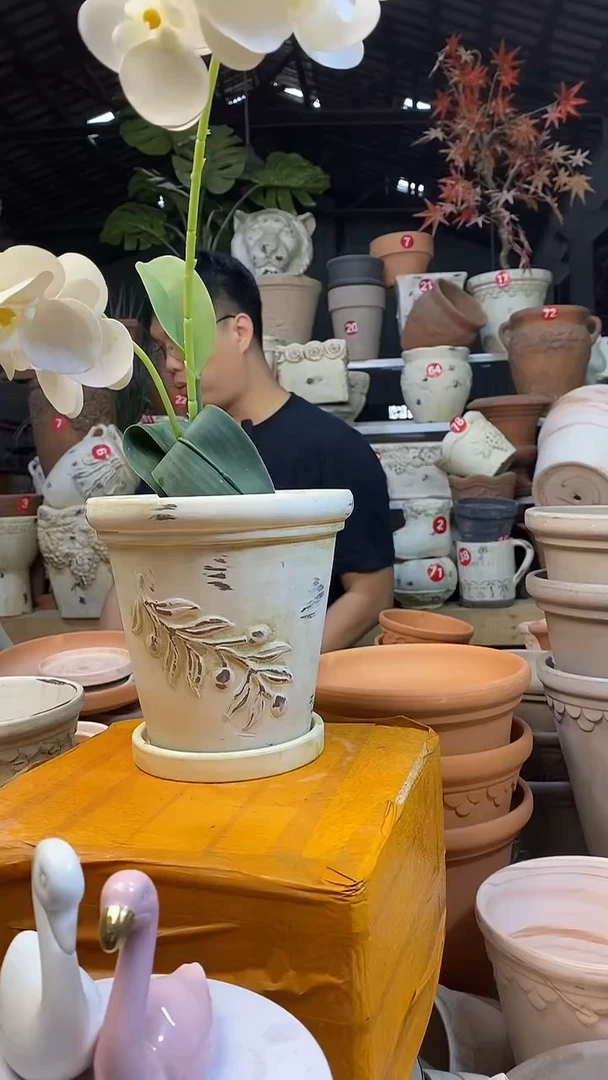 缸1套15*15作旧陶橄榄陶土托