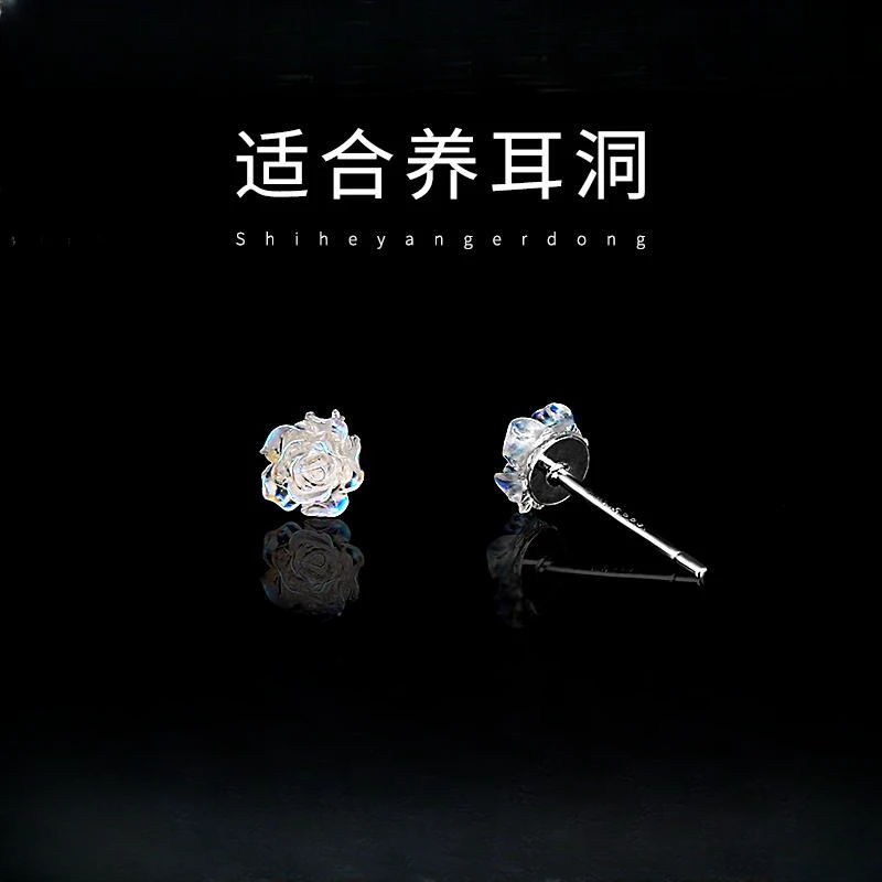 足银树脂耳饰 999银彩色山茶花耳钉女2025新款爆款养耳洞耳环精致