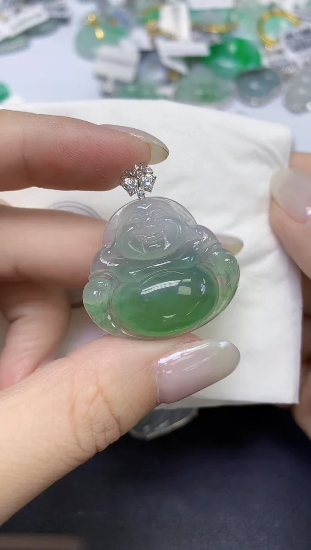颈饰18K金镶嵌翡翠天然缅甸翡翠A货百元以上9元证书费自理