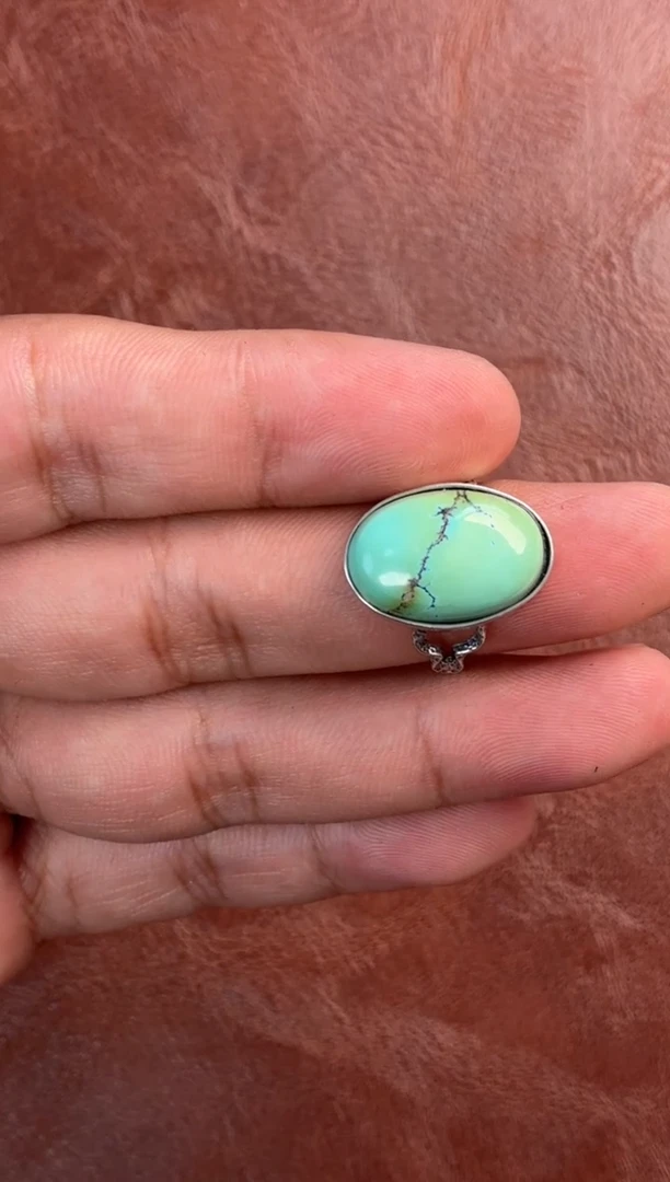 银S925镶嵌绿松石戒指噶玛珠宝 银S925